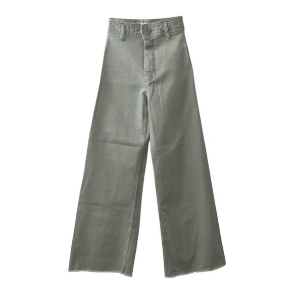 Zara Denim - Zara Marine Jeans Womens 0 High Waisted Wide Leg Raw Hem Gray Green